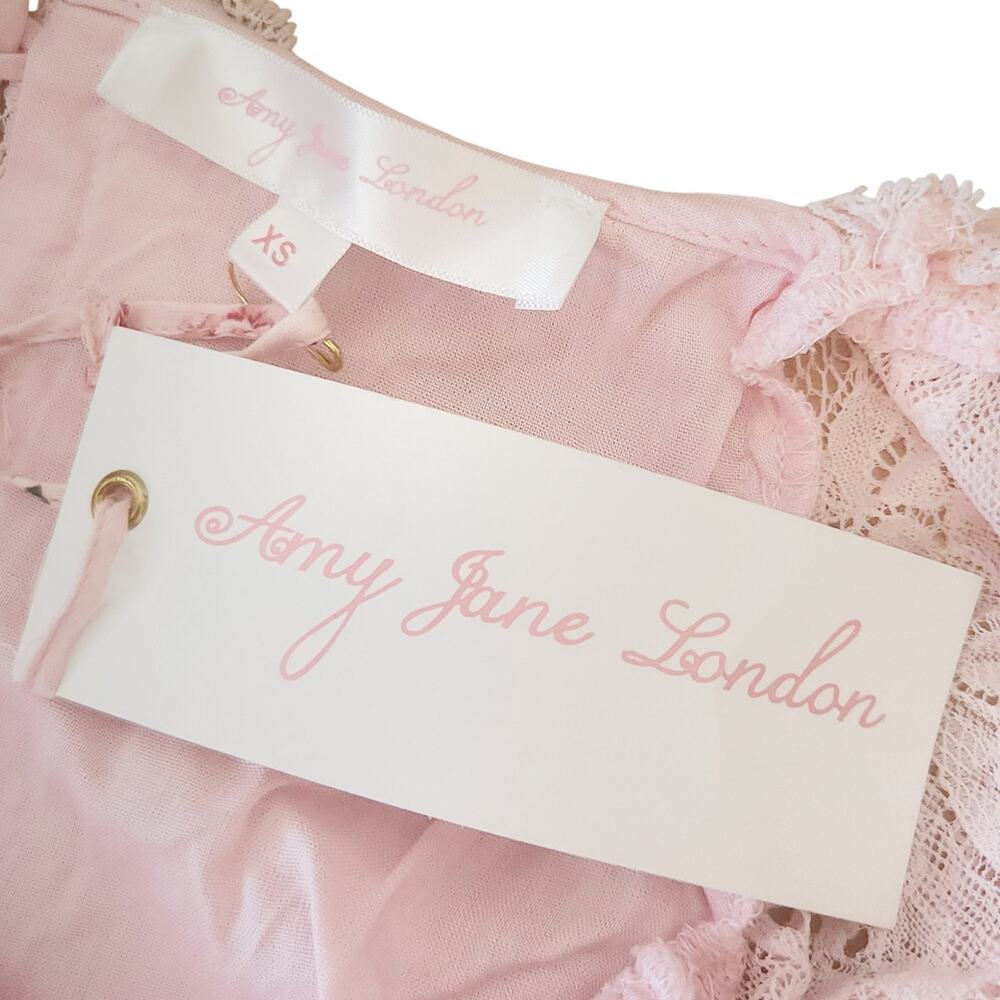 AMY JANE LONDON Sofia tulle lace tiered maxi dress ballerina pink Size XS NEW - Picture 5 of 7